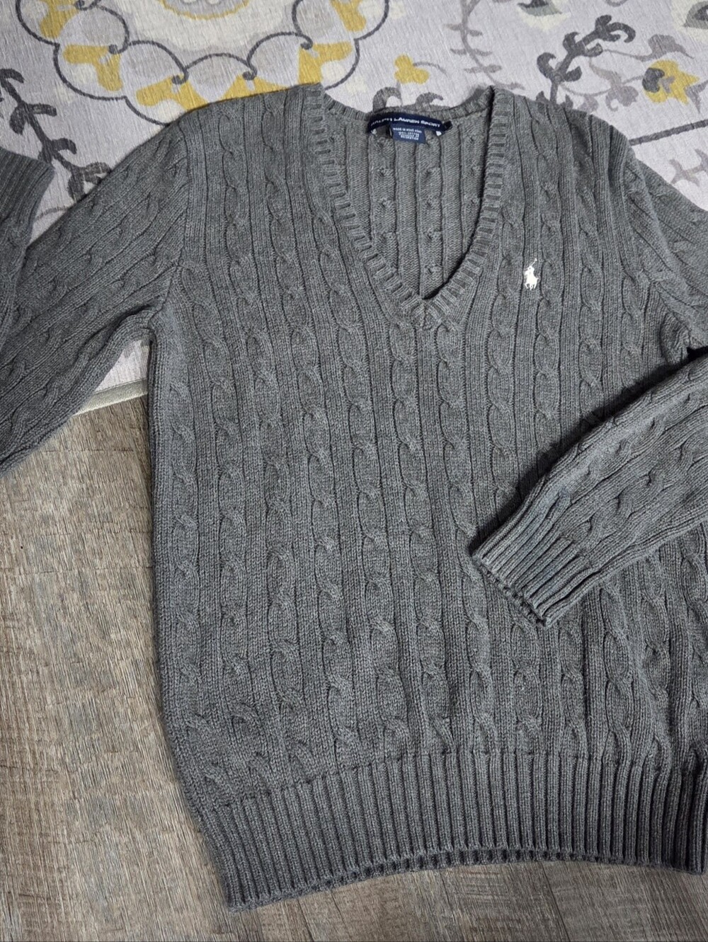 Ralph Lauren Sport 100% Cotton V Neck Sweater Grey Size Large - Picture 4 of 8